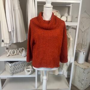 Project Women's SIze L Orange Chunky Knit Cowlneck Sweater #3178